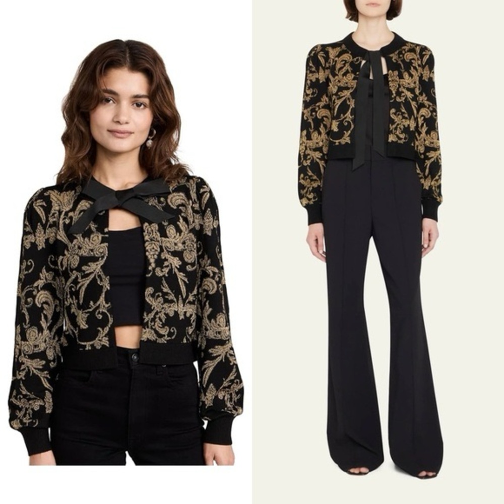 NWT $495 Alice + Olivia Kitty Jacquard Tie-Front Cardigan - Picture 1 of 7